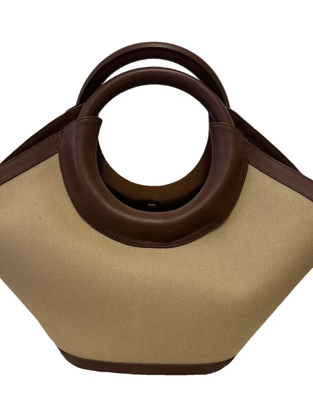 Hereu Beige and Brown Tote Bag with Circular Handles